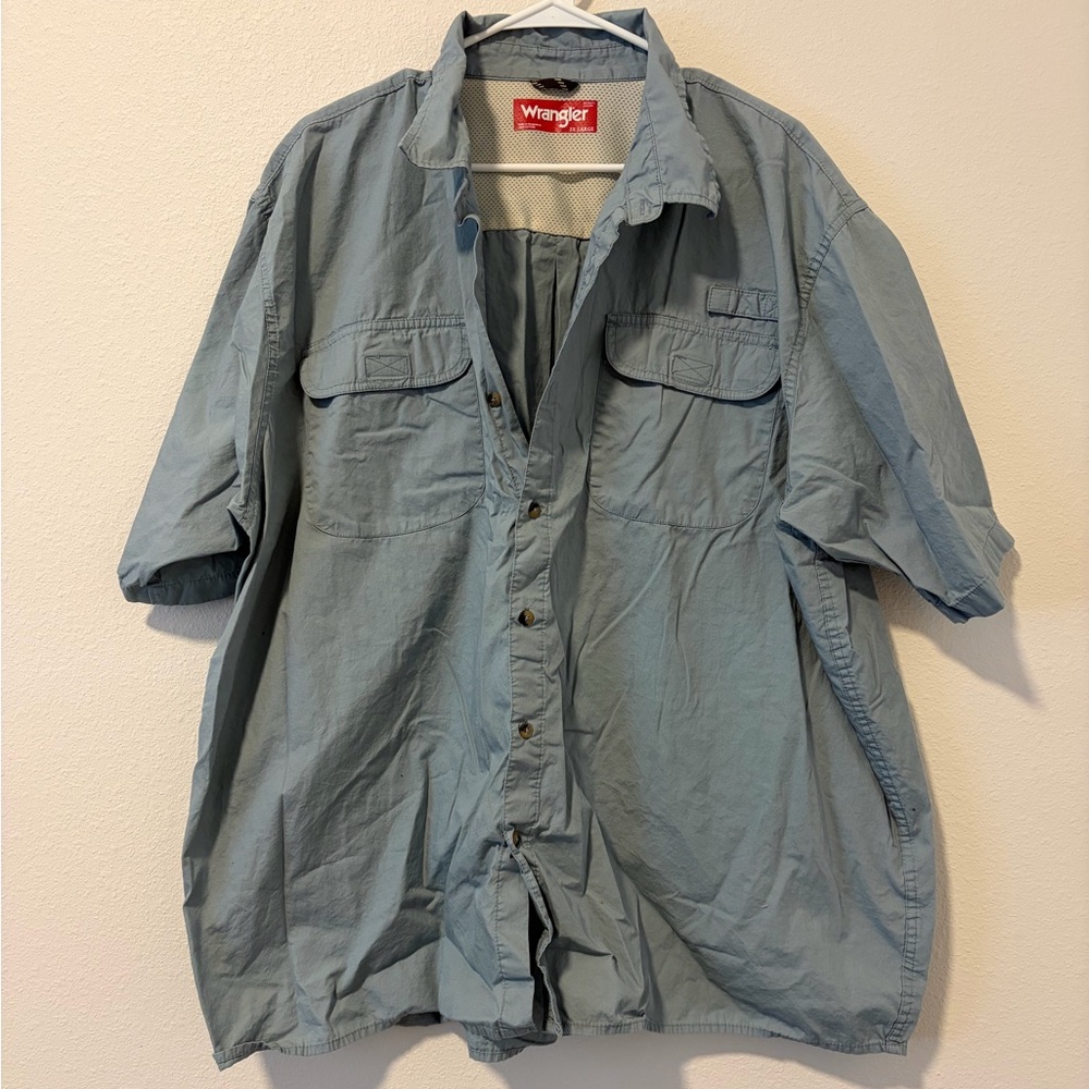 Wrangler Slate Blue Short-Sleeve Button-Up Shirt Men's 3XL Utility 100% Cotton